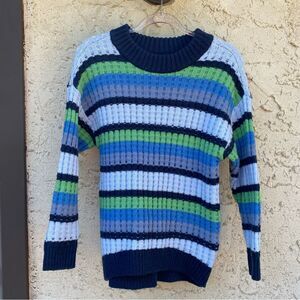 Chunky SO size extra small blue green striped sweater preppy